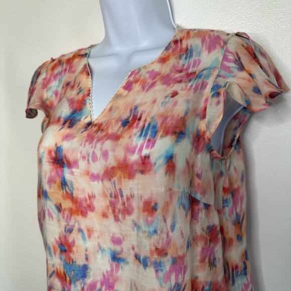 Nanette Lepore Watercolor V-neck Flutter Sleeve Top, XS - Picture 4 of 7
